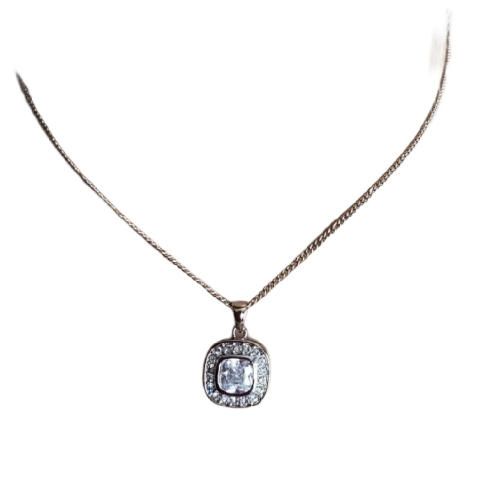 Silver Tone Cubic Zirconia Necklace 16" *